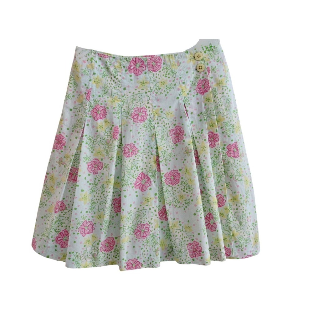 Lilly Pulitzer Jungle Cat Floral Pleated Wrap Skirt Womens Size 4 Pink Green